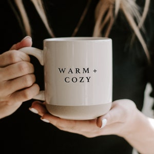 Warm and Cozy Coffee Mug - Fall Holiday Coffee Mug for Home - 14oz Stoneware Mug - Fall Coffee Cup, Autumn Decor - Holiday Mug