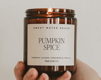 Pumpkin Spice Candle, Soy Fall Candle – Pumpkin Cinnamon Vanilla Scent - Autumn Pumpkin Candle, Fall Gift