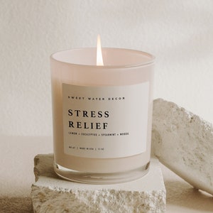 Stress Relief Soy Candle White Jar Wood Lid Relaxing Spa Candle Aromatherapy Candle Natural Scented Candles image 1