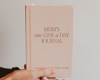 Mom's One Line A Day Journal | Five Year Memory Keepsake Journal | Mother's Day, Baby Shower Gifts for Moms | Blush Pink Leather Journal