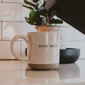 Dog Mom Coffee Mug: 14 oz Stoneware Cup, Dog Lover Gift
