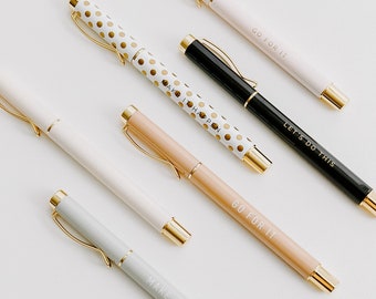 Inspirational Metal Pen Set | Neutral and Stylish Desk Decor and Office Accessories for Women | Graduation and New Job Gifts for Her