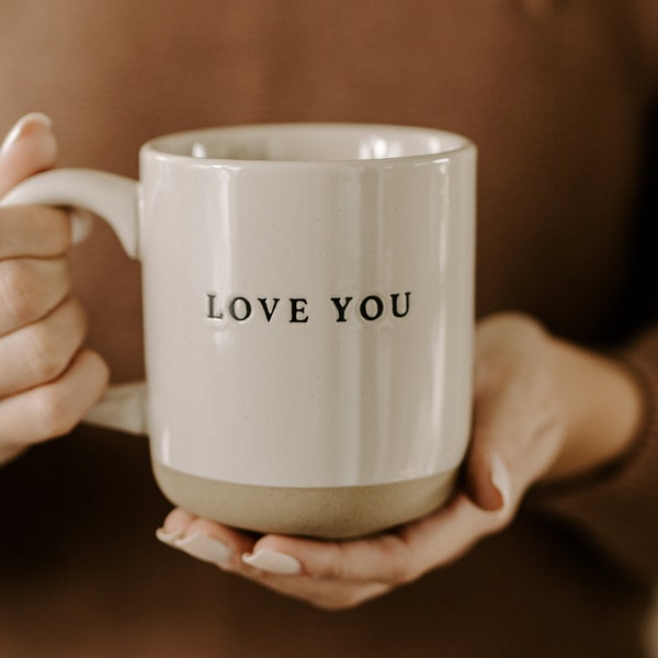 Love You Stoneware Coffee Mug, Valentine's Day Gift For Her and Him, Dishwasher and Microwave Safe Mug