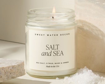 Salt and Sea Candle | Relaxing Beach Scented Candle for Home | Sea Salt, Citrus, Amber, and Musk Soy Wax Candle | Made in the USA Candles