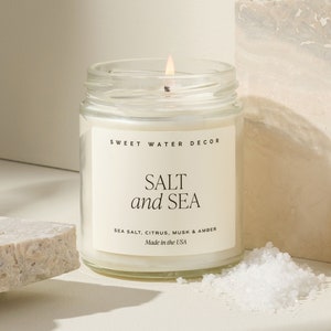 Salt and Sea Candle | Relaxing Beach Scented Candle for Home | Sea Salt, Citrus, Amber, and Musk Soy Wax Candle | Made in the USA Candles