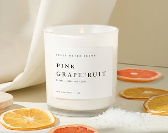 Pink Grapefruit 11oz Soy Candle - Orange, Pink Grapefruit, and Cedar Scented Summer Candle - Citrus Soy Candle for Home, Room Fragrance