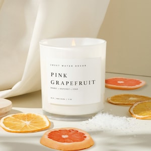 Pink Grapefruit 11oz Soy Candle - Orange, Pink Grapefruit, and Cedar Scented Summer Candle - Citrus Soy Candle for Home, Room Fragrance