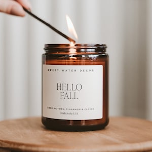 Hello Fall Candle - Autumn Candle Gift - Soy Wax Cider, Nutmeg, Cloves, Cinnamon Scented Candle - Fall Candles - Non-Toxic Scent