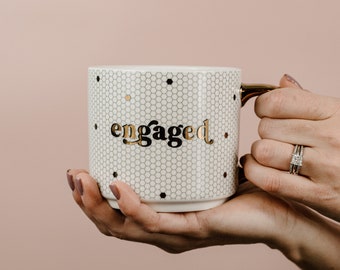 Engaged Tile Coffee Mug | Engagement Gift, Bridal Shower Gift, Coffee Lover Gift, Bride To Be Coffee Mug, Honeycomb Boho Style Coffee Mug