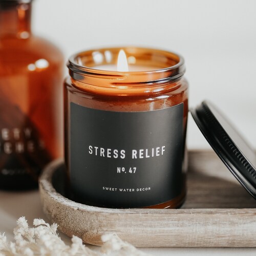 Stress Relief Soy Candle Amber Jar Candle Relaxation Etsy