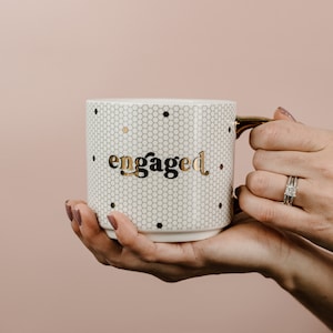 Engaged Tile Coffee Mug | Engagement Gift, Bridal Shower Gift, Coffee Lover Gift, Bride To Be Coffee Mug, Honeycomb Boho Style Coffee Mug