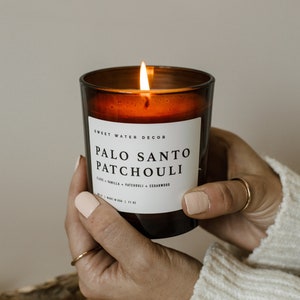 Palo Santo Patchouli Soy Candle | 11oz Amber Jar Candle | Patchouli Scented Candle | Gift for Her | Spa Candle | Relaxation | Stress Relief