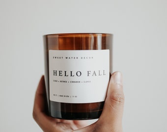 Hello Fall Soy Candle | Amber Jar | Scented Candles | Fall Candles | Apple Cinnamon Candle | Autumn Candle | Fall Decor | Halloween Candle