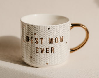 Tasse à café carrelée « Meilleure maman de tous les temps » | Tasses à café pour maman | Cadeau Fête des Mères | Cadeau de Noël | Tasse à café dorée | Cadeaux d'anniversaire | Mugs fantaisie