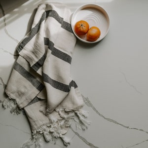 Turkish Cotton + Bamboo Hand Towel, Single Stripe | Neutral Kitchen Towel | Striped Tea Towel | Absorbent Dish Towel | Bathroom Towel