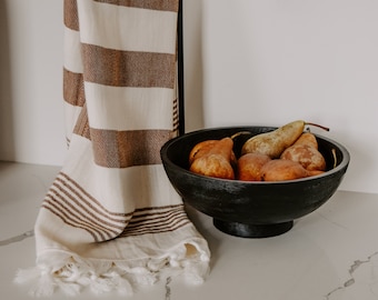 Turkish Cotton + Bamboo Hand Towel, Neutral Stripes | Neutral Kitchen Towel | Striped Tea Towel | Absorbent Dish Towel | Bathroom Towel