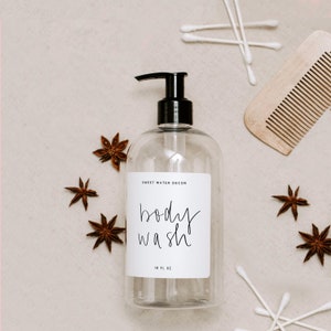 Body Wash Dispensers | Refill Body Wash Bottles 16 oz Clear Plastic | Refillable Bathroom Soap Bottles with Waterpoof Labels | Shower Bottle
