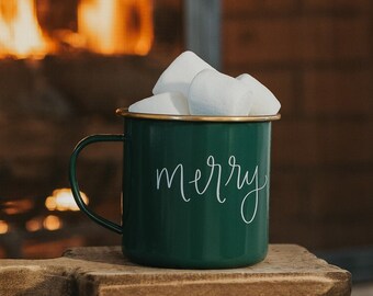 Merry Campfire Mug | Christmas Mug, Coffee Mug, Enamel Mug, Campfire Mug, Christmas Coffee Mug, Holiday Mug, Hot Chocolate Mug, Green Mug
