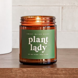 Plant Lady Soy Wax Candle - Jasmine, Lily, Leafy Greens, and Sea Salt Candle - Gifts for Plant Lovers, 40+ Hour Burn Time, Made in the USA