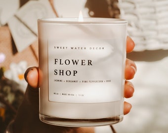 Bougie de soja Flower Shop - Bougie parfumée florale pour la maison - Pot blanc, durée de combustion de plus de 50 heures, fabriquée aux États-Unis