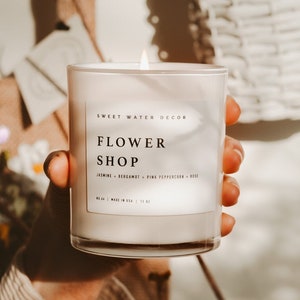 Flower Shop Soy Candle - Floral Scented Candle for Home - White Jar, 50+ Hour Burn Time, Made in the USA