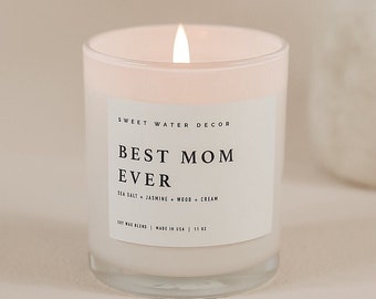 Best Mom Ever Soy Candle | White Jar + Wood Lid | Jasmine Candle | Spa Candle | Relaxing Soy Candle | Mother's Day Gift | Gift for Mom