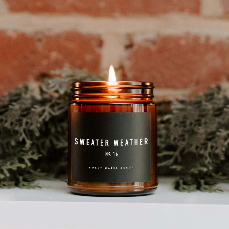 Sweater Weather Candle Amber Jar Candle Fall Candle Etsy