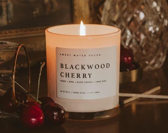 Blackwood Cherry Soy Wax Candle: Cherry, Wine, Black Currant, Tonka Bean Scented (11oz)