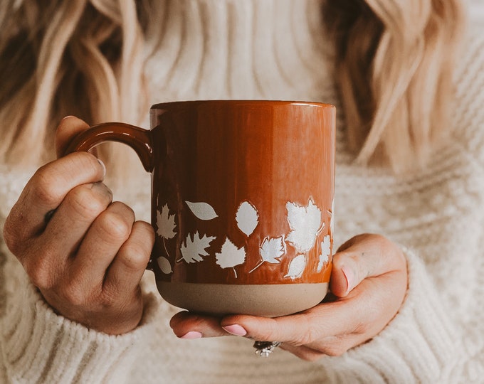 Fall Leaves Stoneware Coffee Mug: Orange Fall Coffee Mug - Halloween Mug, Fall Gift and Fall Decor, Thanksgiving Decor, Autumn Mug for Fall