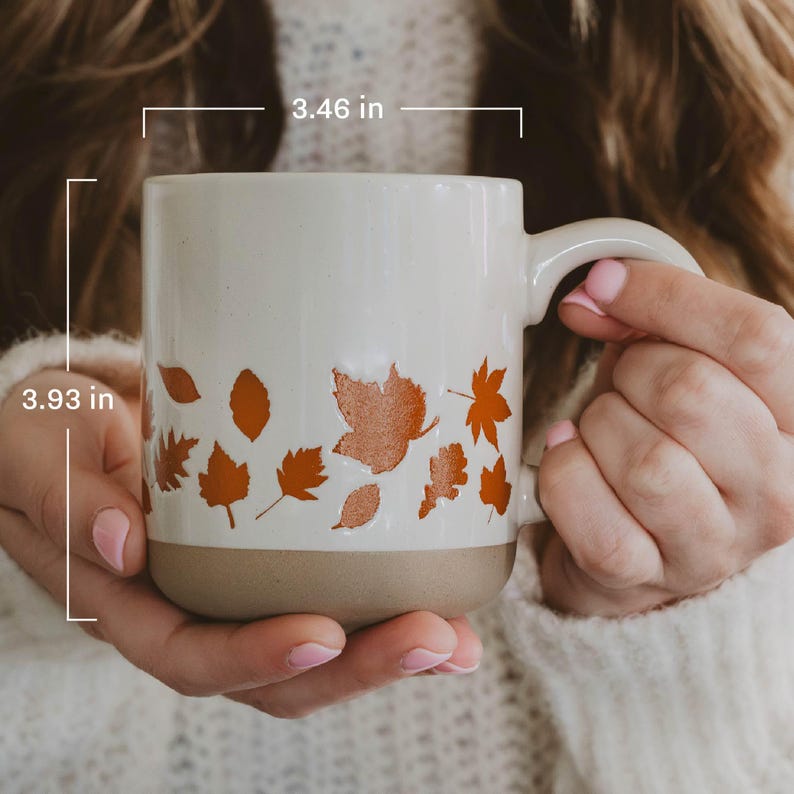 Brown Leaves Stoneware Fall Mug: 14 oz Rustic Autumn Mug, Farmhouse Decor image 5