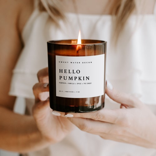 Hello Fall Soy Candle Amber Jar Scented Candles Fall Etsy
