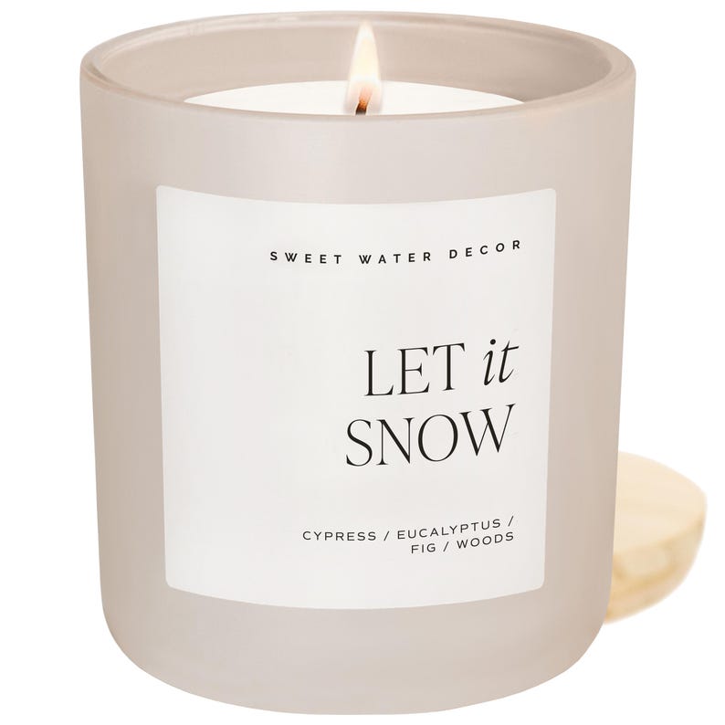 Let It Snow Soy Candle: Cypress, Eucalyptus, Fig Scented Winter Candle, 15oz Beige Jar, Non-Toxic Holiday Candle for Christmas Decor immagine 8