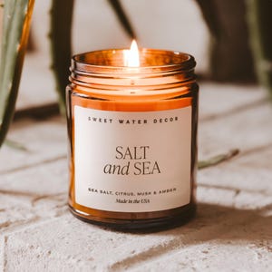 Salt and Sea Candle: Soy 9 oz Summer Candle for Beach House Decor