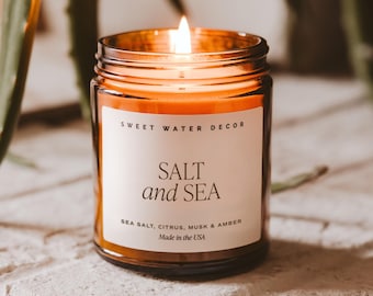 Salt and Sea Candle: Soy 9 oz Summer Candle for Beach House Decor