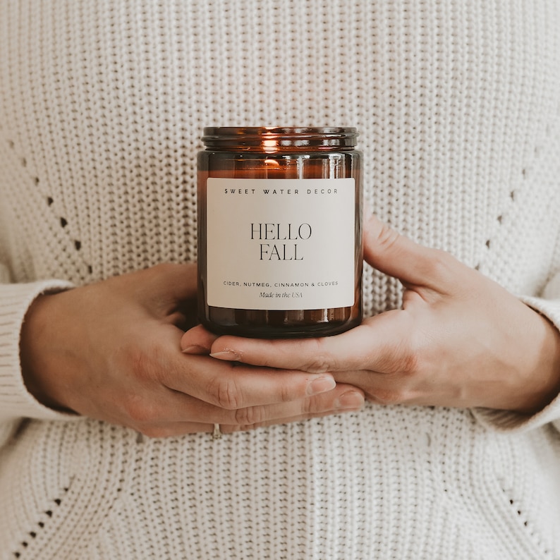 Hello Fall Candle - Autumn Candle Gift - Soy Wax Cider, Nutmeg, Cloves, Cinnamon Scented Candle - Fall Candles image 8