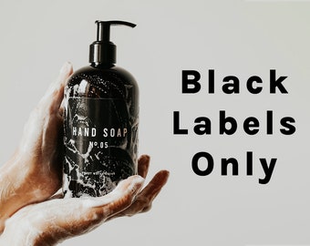 Black Labels for Dispensers | 3" Waterproof Soap Bottle Labels | Dish Soap and Hand Soap Labels | 16 oz Bottle Labels | Kitchen Labels
