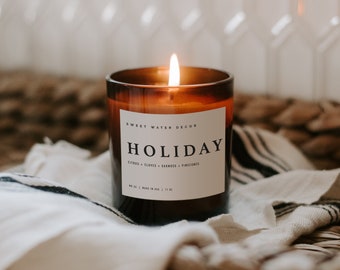 Holiday Soy Candle | Amber Jar Candle | Christmas Candle | Citrus, Cloves, Pine Scented Candle | Holiday Candle | Christmas Gift | Farmhouse