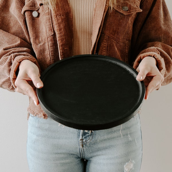 Large Black Wood Tray - Round | Wooden Tray | Kitchen Organizer Tray | Farmhouse Decor | Bathroom Tray | Vanity Tray | Housewarming Gift