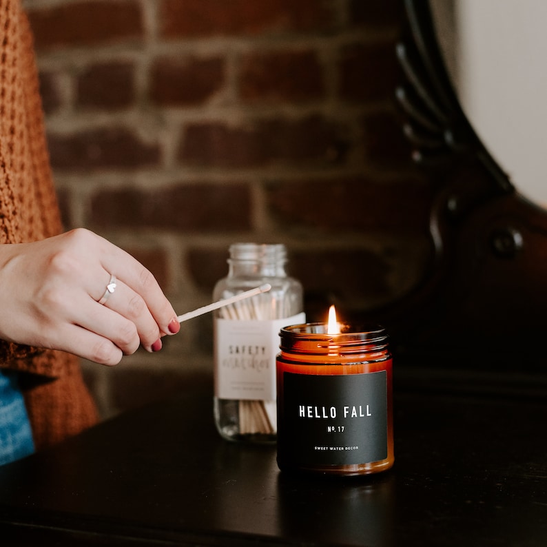 Hello Fall Candle Amber Jar Candle Soy Candles Fall Etsy