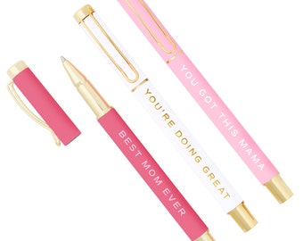 Meilleur ensemble de stylos maman de tous les temps | Ensemble de trois stylos rechargeables colorés | Saint-Valentin, fête des mères, cadeaux de fête prénatale pour maman | Fournitures de bureau