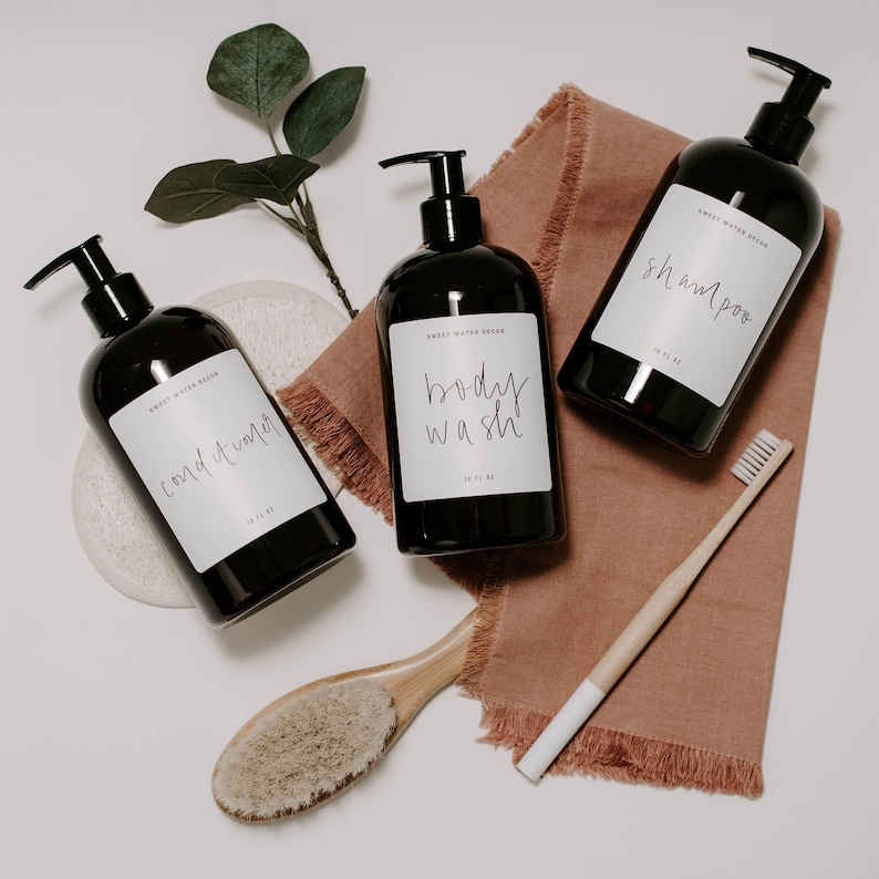 Shampoo Conditioner Body Wash Set of 3 Dispensers Amber 16 Oz Etsy