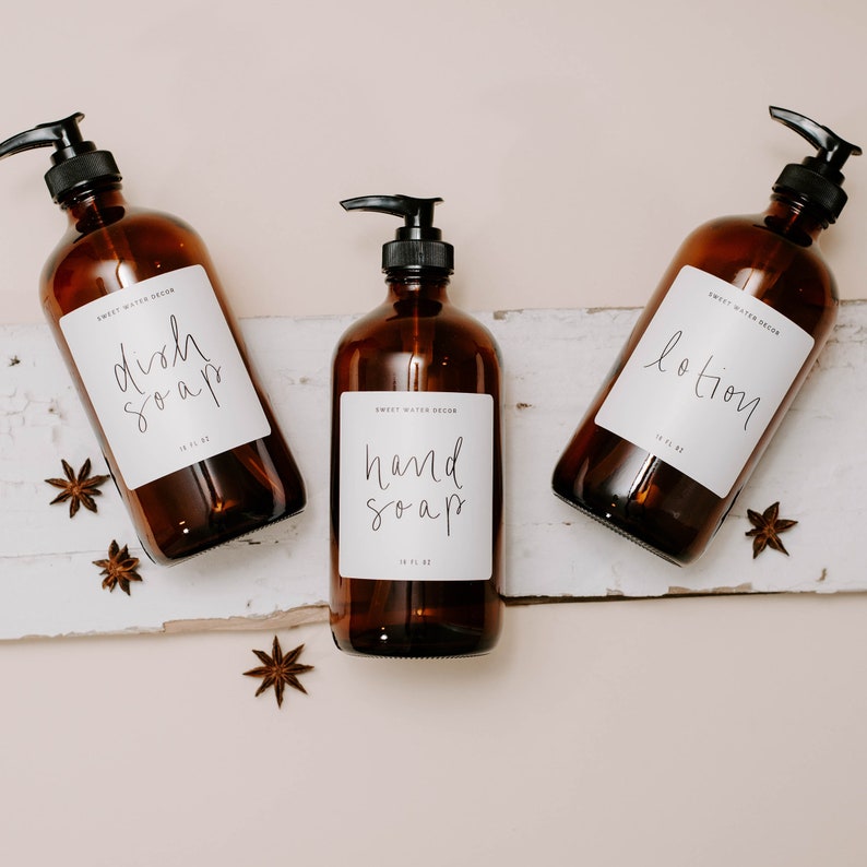 Hand Soap Dish Soap Lotion Dispensers Set of 3 Amber Glass Etsy