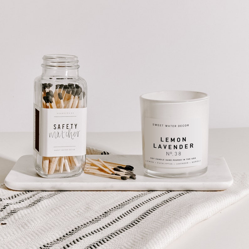 Handmade Citrus Scented Candle Lavender Scented Soy Candle Fresh Spring Candle Lemon Lavender White Jar Candle Candles for Women