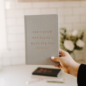 For I Know The Plans I Have For You Jeremiah 29:11 Fabric Cover Journal | Inspirational Prayer Notebook | Bible Journaling Desk Accessories
