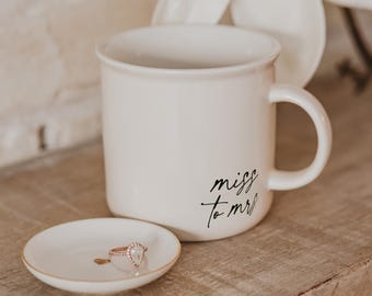 Miss to Mrs. Coffee Mug: 11oz Ceramic Campfire Style (Microwave Safe)