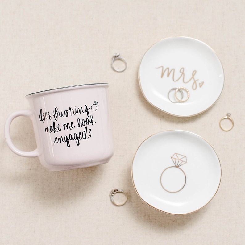 Jewelry Dish Bride and Groom Wifey Gift Ceramic Jewelry Dish Engagement Ring Dish Mr and Mrs Ring Dish Wedding Ring Dish Mr and Mrs