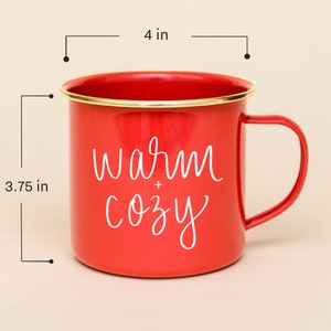 Warm and Cozy Campfire Mug Christmas Mug Holiday Coffee Mug Holiday Decor Red Campfire Mug Enamel Mug Christmas Coffee Cup image 7