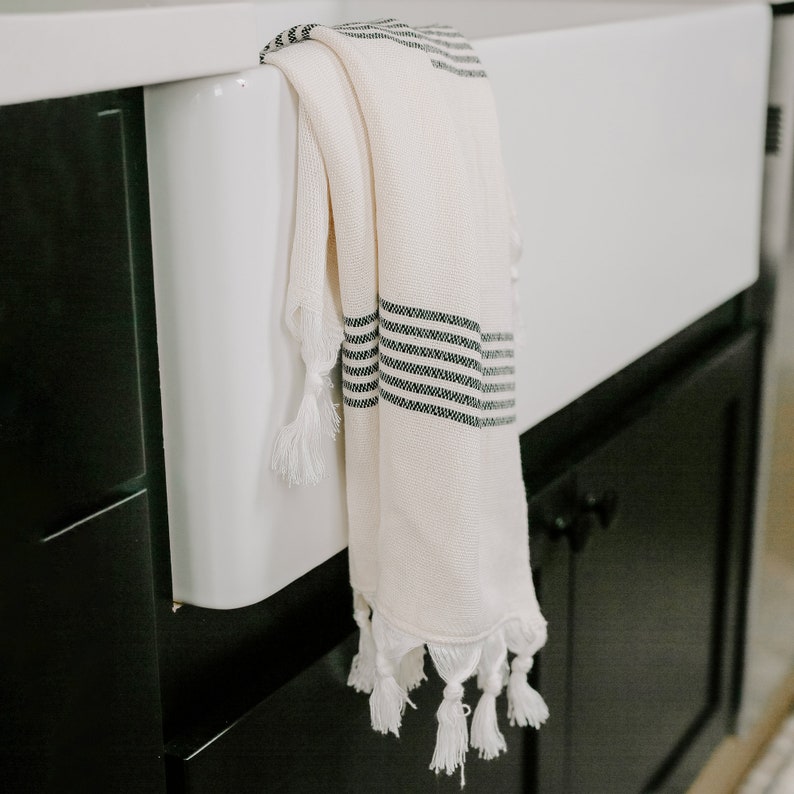 Turkish Cotton Bamboo Hand Towel, Multi Stripes Neutral Kitchen Towel Striped Tea Towel Absorbent Dish Towel Bathroom Towel image 4