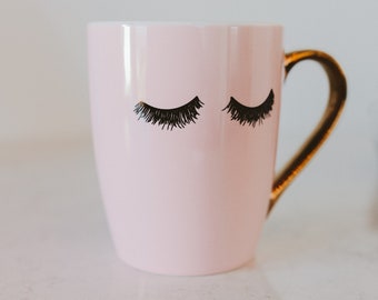 Eyelash Mug | Pink And Gold Eyelashes Coffee Mug | Makeup And Lashes Mug | Lash Mug | Makeup Gift | Best Friend Gift | Bridesmaid Gift