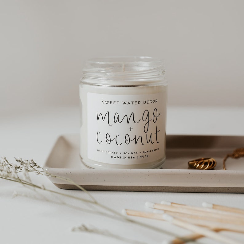 Mango and Coconut Soy Candle Tropical Fruit Candle Essential Oil Infused Soy Wax Candle Coconut Scented Candle Mango Candle